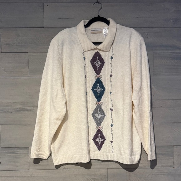 Alfred Dunner Cream Sweater with Geometric Accents - Picture 2 of 8